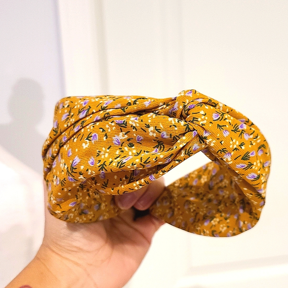 Head band in mustard color made of floral fabric hair accessories